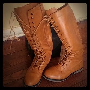 Brown leather to the knee boots